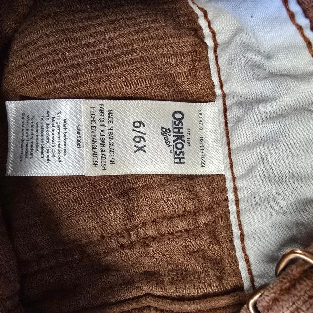 OshKosh Bgosh Girls Brown Corduroy Jumper Dress Overall 6/6X
